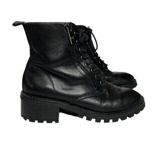 Halston Lois Boots Womens Size 5.5 Black Leather Lace Up Zip